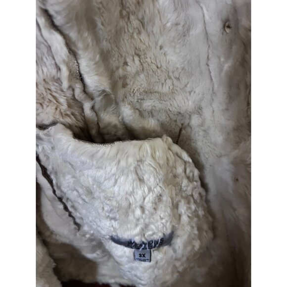 Wilsons Womens Vintage Beige Leather Suede Faux Fur Maxima Button Up Coat Jacket - Picture 7 of 11